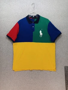 Polo Ralph Lauren Shirt Men's XL Colorblock Big Pony Mesh Classic Fit Blue Green - Picture 1 of 9