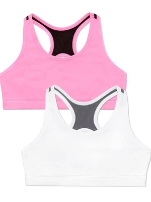 Sujetador deportivo Stay Dry Racerback para niñas, blanco/rosa neón Foto 1 de 4
