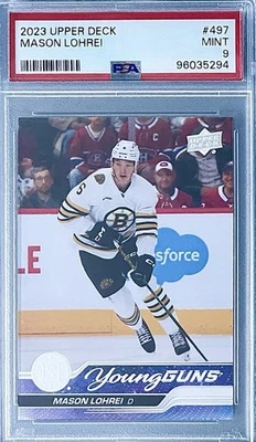 Mason Lohre Rookie 2023-24 Upper Deck Young Guns i #497 PSA 9 (RC) Boston Bruins - Image 1 of 2