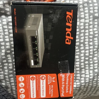 Tenda TEF1105P-4-63W 4-Port 100Mbps PoE CCTV Switch 250m Extended Transmission - Image 1 of 3