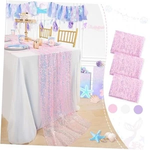 Mermaid Runner 3 Pieces Pink Table Runners 120 Inches Long Sequin Fabric for - Picture 1 of 8