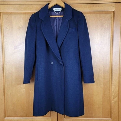 Abrigo vintage para mujer Ashley Scott 100 % lana azul marino - S Foto 1 de 4