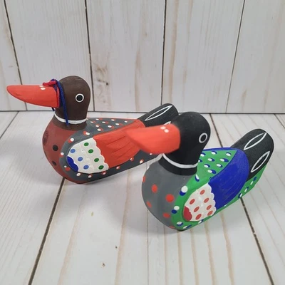Figuras de madera de arte popular de patos de boda coreanos pintadas a mano de 4,5 pulgadas Foto 1 de 4