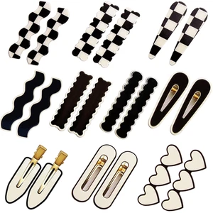 20 PCS Simple No Bend Checker Hair Clips Black White Geometric Duckbill Pins No - Picture 1 of 12