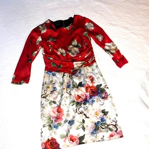 Dolce & Gabbana SILK stretch dress women’s size 46 rose floral print Italy - Picture 1 of 14