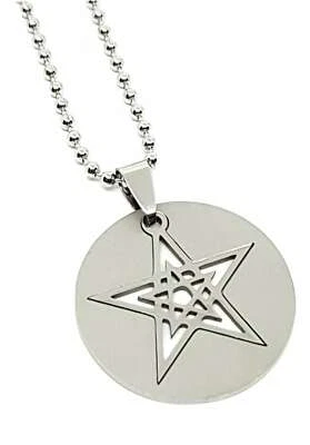 Pentacle Double Star Necklace Pendant Stainless Steel Occult Witchcraft 20 Chain - Image 1 of 4