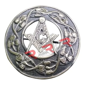 Scottish Highland Kilt Fly Plaid Brooch Antique Finish Masonic Design 3" (7cm) - Picture 1 of 5