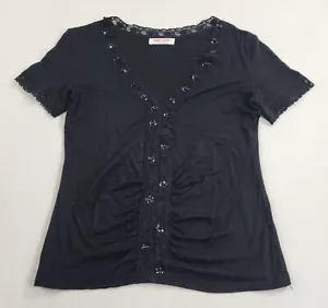 Anny-Look maglietta donna M Medium nera elasticizzata scollo a V donna MA - Foto 1 di 6