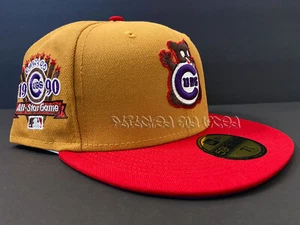 EXCLUSIVE FITTED CHICAGO CUBS 1990 ASG PATCH TAN RED PURPLE NOT HAT CLUB 7 5/8 - Picture 1 of 10