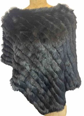 Chaqueta Poncho XOXO GENUINA Piel de Conejo Mujer Talla Única Negra De Colección Foto 1 de 4