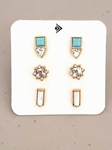RARE Silpada Unreleased 3 pair Turquoise CZ Howlite Brass Post Stud Earrings NEW