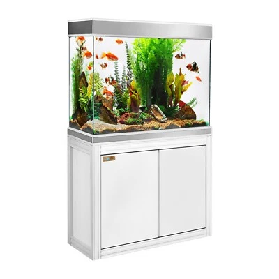 110-Gallon Tempered Glass Aquarium – Complete All-in-One Setup, White & Silver - Image 1 of 4