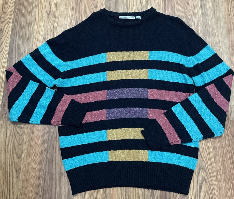 Suéter Gianfranco Ruffini Para Hombre Extra Grande Rayas Bloques de Color Mezcla de Seda Crew N Foto 1 de 4