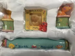 4 Pc Keepsake Set Sesame Beginnings Frame Tooth Birth Certificate Curl Holder - Picture 1 of 9