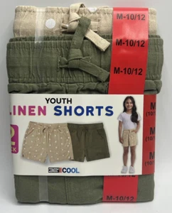 Girls Size M (10/12) 32 Degrees Cool 2-Pack Linen Shorts Green & Tan Polka Dot - Picture 1 of 4