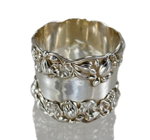 Antiker Sterling Silber Serviettenring von Gorham - Jugendstil Lilie Blumen Mono - Bild 1 von 9