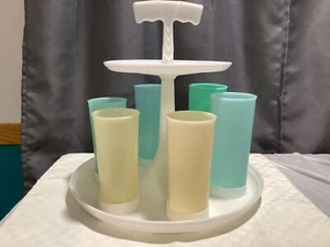 Tupperware Carousel Caddy #503-2 Pastel Tumblers 3 - 16 Oz #107 & 3 - 12 Oz #115 - Picture 1 of 16