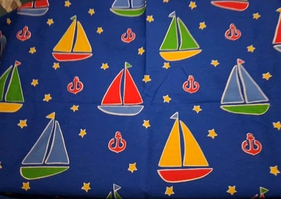 Veleiros âncoras estrelas em tecido de algodão azul mais pesado 60" X 36" - Imagem 1 de 4