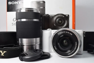 Sony Alpha A5100 White w/ 16-50mm & 55-210mm Zoom Lens Kit [Near MINT] #1689 - Image 1 of 4