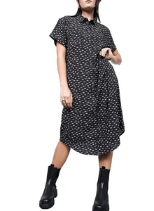 Wildfang The Empower Shirt Dress Size Small Black White SOLD OUT Midi Evil Eye - Picture 1 of 6