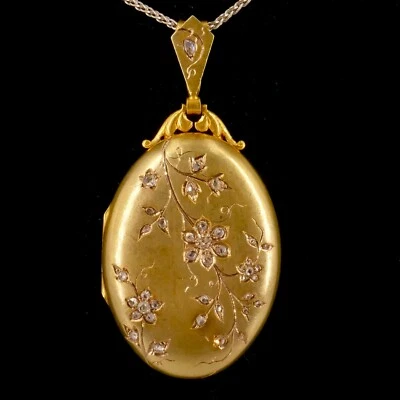 PENDENTIF/PORTE PHOTO OR 18K DIAMANTS FIN XIXE - Photo 1/4