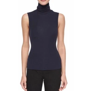 Theory Wendel Ribbed Viscose Sleeveless Turtleneck Top in Navy Blue Size Large - Picture 1 of 7