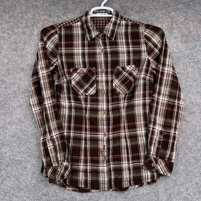 Camisa a Presión Maurices Perla Para Mujer Pequeña Marrón A Cuadros Manga Larga Algodón Occidental Foto 1 de 4