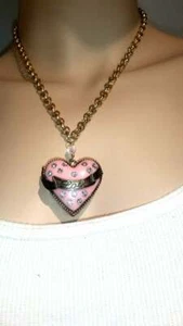 Pink Enamel Rhinestone Locket on 18" Rollo Chain with Swarovski Connector - Picture 1 of 5