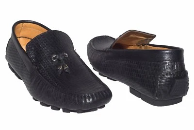 Giovanni Conti 10014-03 Italian men black leather loafers with design - Image 1 of 3