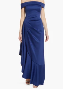 Black Halo Eve Nava Off the Shoulder Gathered Ruffle Gown Blue Sz 0 NWT $575 - Picture 1 of 5