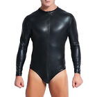 Mens Wet Look High Cut Leotard Faux Leather Jumpsuit Club Party Bodycon Bodysuit