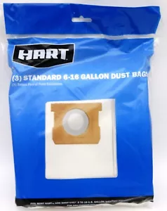 3-Pk Hart Standard Dust Bags Fits 6-16 Gallon Shop-Vac Dry Vacuum - Picture 1 of 3