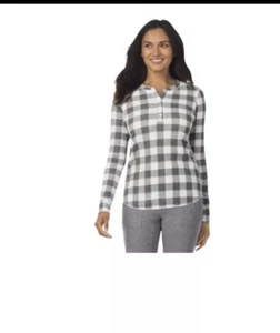 Warm Essential de Cuddl Duds Manga Larga Waffle Térmico Henley Buffalo Check Pequeño - Imagen 1 de 7