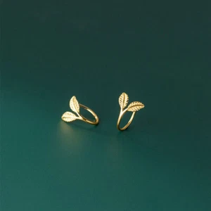 Gold Leaf Earrings Gold Mini Hoops Small Leaf Earrings Minimalist Huggie Hoops - Picture 1 of 3