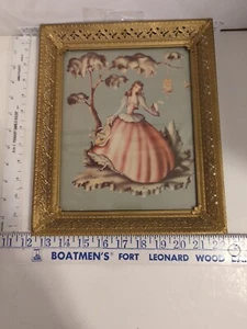 Super Pretty Antique 1950s Ornate Framed Wall Print Victorian Woman Pink Girls - Picture 1 of 11