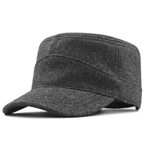 XXL 62-65cm Oversize Wool Army Cap,Winter Warm Flat Top Cap,Military Running Hat