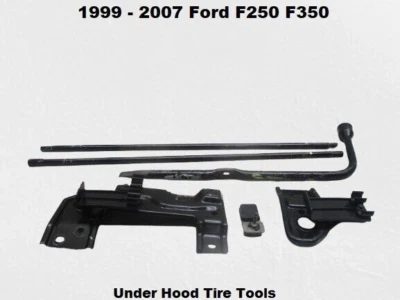 1999 a 2007 Ford F250 F350 sob o capô conjunto de ferramentas e suporte de pneu sobressalente de emergência - Imagem 1 de 4