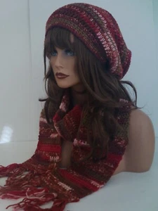 MULTI COLOR HAND CROCHET BAGGY RASTA HAT AND SCARF SET BAGGY SLOUCHY BAGGIE TAM - Picture 1 of 6