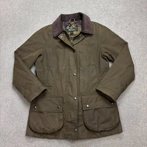Barbour Jacket Womens Small Green Wax Beadnell Hunting Country Field Lined Lady - Picture 1 of 9