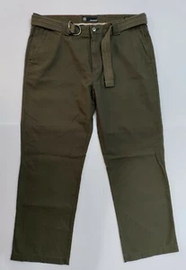 Weatherproof 100% Cotton Olive Brown Tapered Leg Belted Pants 38 X 30 - Picture 1 of 9