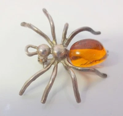 Broche prendedor vintage de plata esterlina miel real caramelo ámbar araña insecto Foto 1 de 4