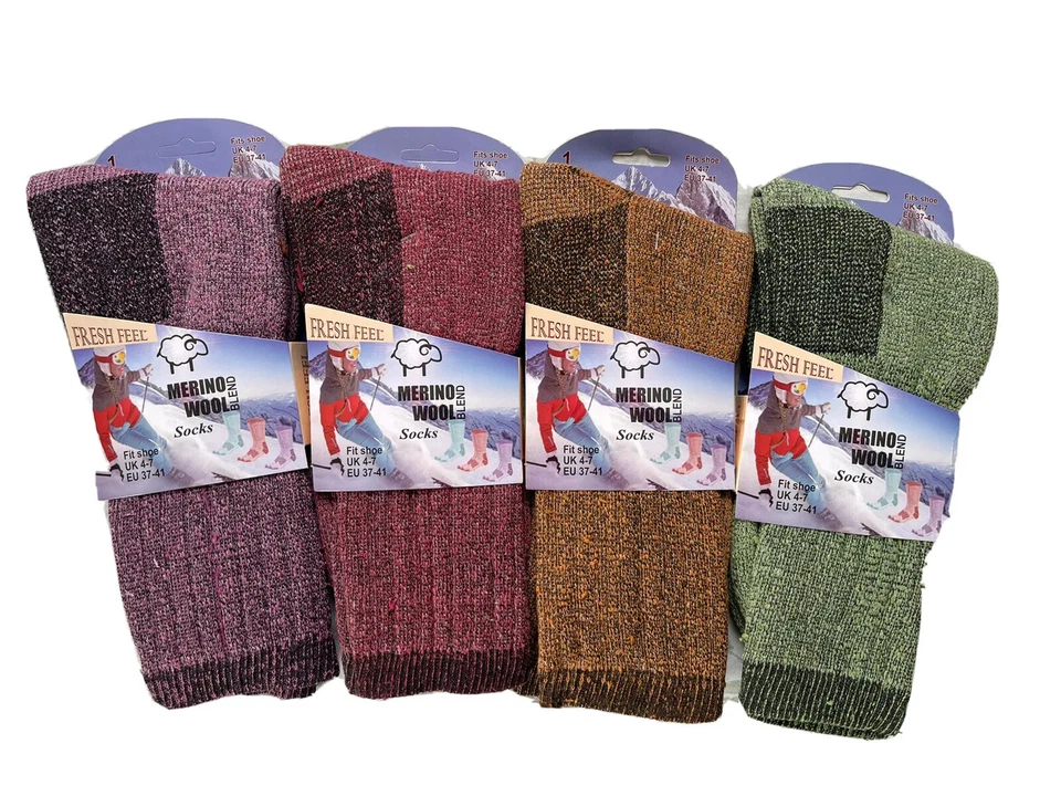 Meias térmicas femininas de lã merino botas de trabalho para caminhada ao ar livre 4-7 - Imagem 1 de 1