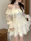 Ruffles Women Summer Dress Casual Sweet Long Sleeve One Piece Fairy Korean Style