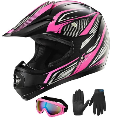 ILM Refurbish Pink Youth Kids ATV Motocross Helmets Goggles&Gloves DOT B07 - Image 1 of 4