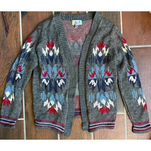 Kids Vintage Aztec Cardigan, Made in USA Youth Medium - Picture 1 of 5