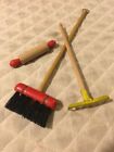 Vtg Lot Doll House Miniatures Wood Metal Rolling Pin Garden Rake Brush Sweeper