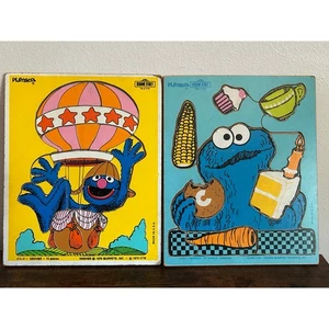 2 puzzle vintage anni 70 Playskool Seasame Street legno 10 pezzi biscotto M & Grover - Foto 1 di 3