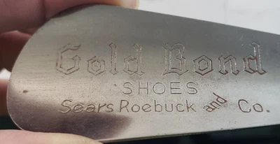 Zapatos Vintage Grabados "Sears Roebuck and Company" Oro Bond Metal Zapato Cuerno Foto 1 de 4