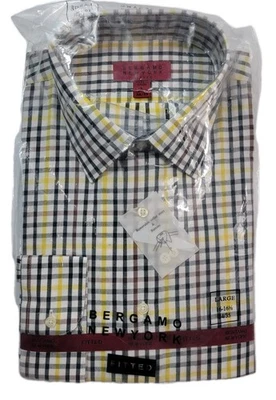 Camisa de vestir ajustada Bergamo New York para hombre L 16-16,5 34/35 manga larga amarilla a cuadros Foto 1 de 4