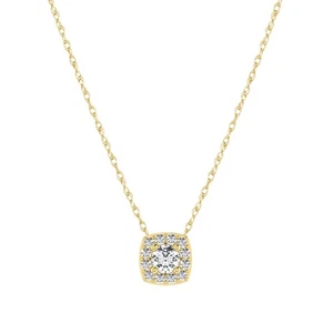 0.15 Ct Cut Halo Diamond Pendant Solid 10K Yellow Gold With 18" Chain Necklace - Picture 1 of 5